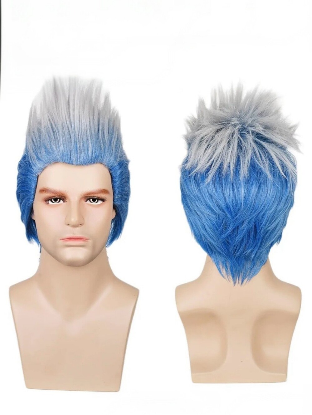 New Unisex Anime Short Layered Blue to White Ombre Synthetic Wig
